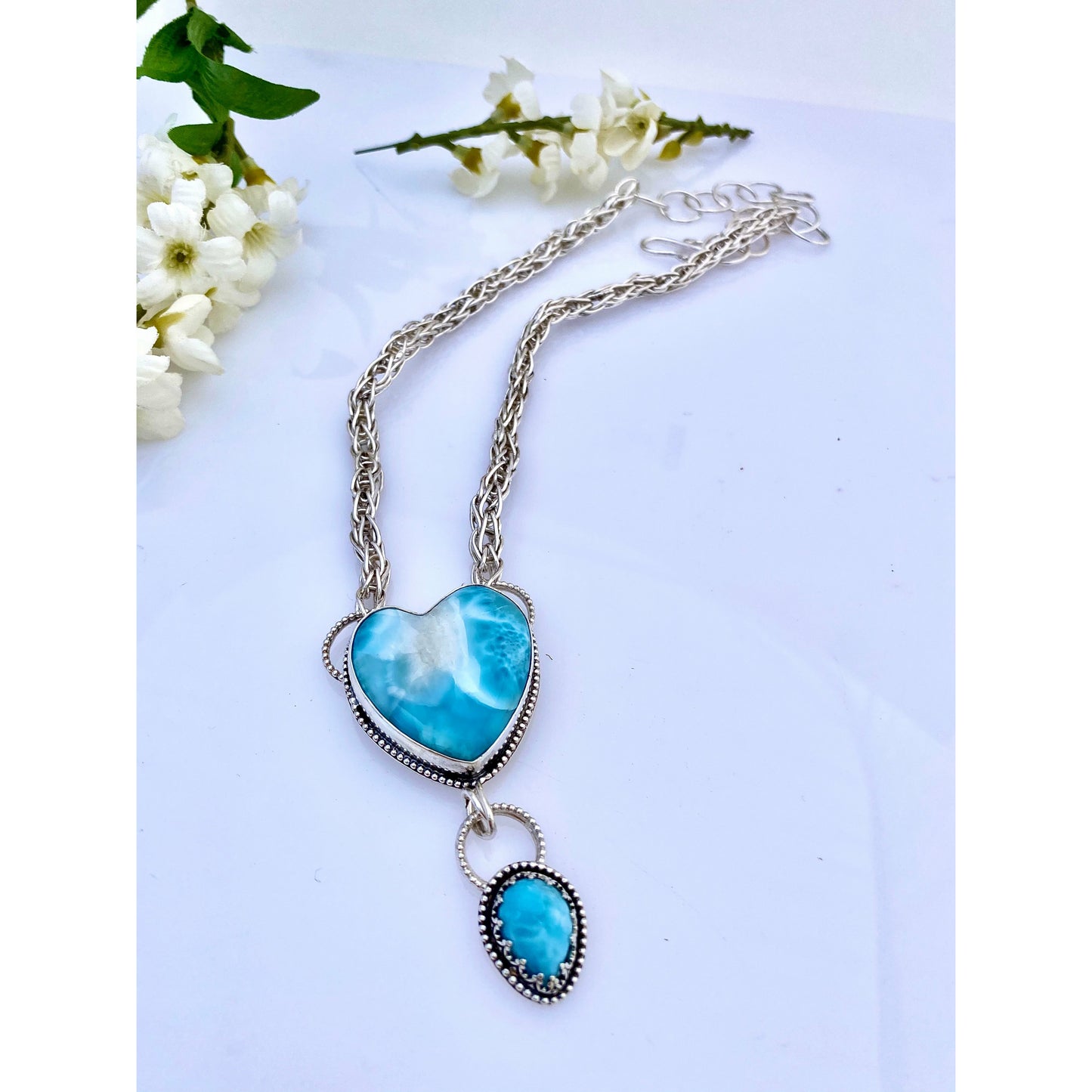 Larimar Heart Shaped Sterling Silver Statement Necklace