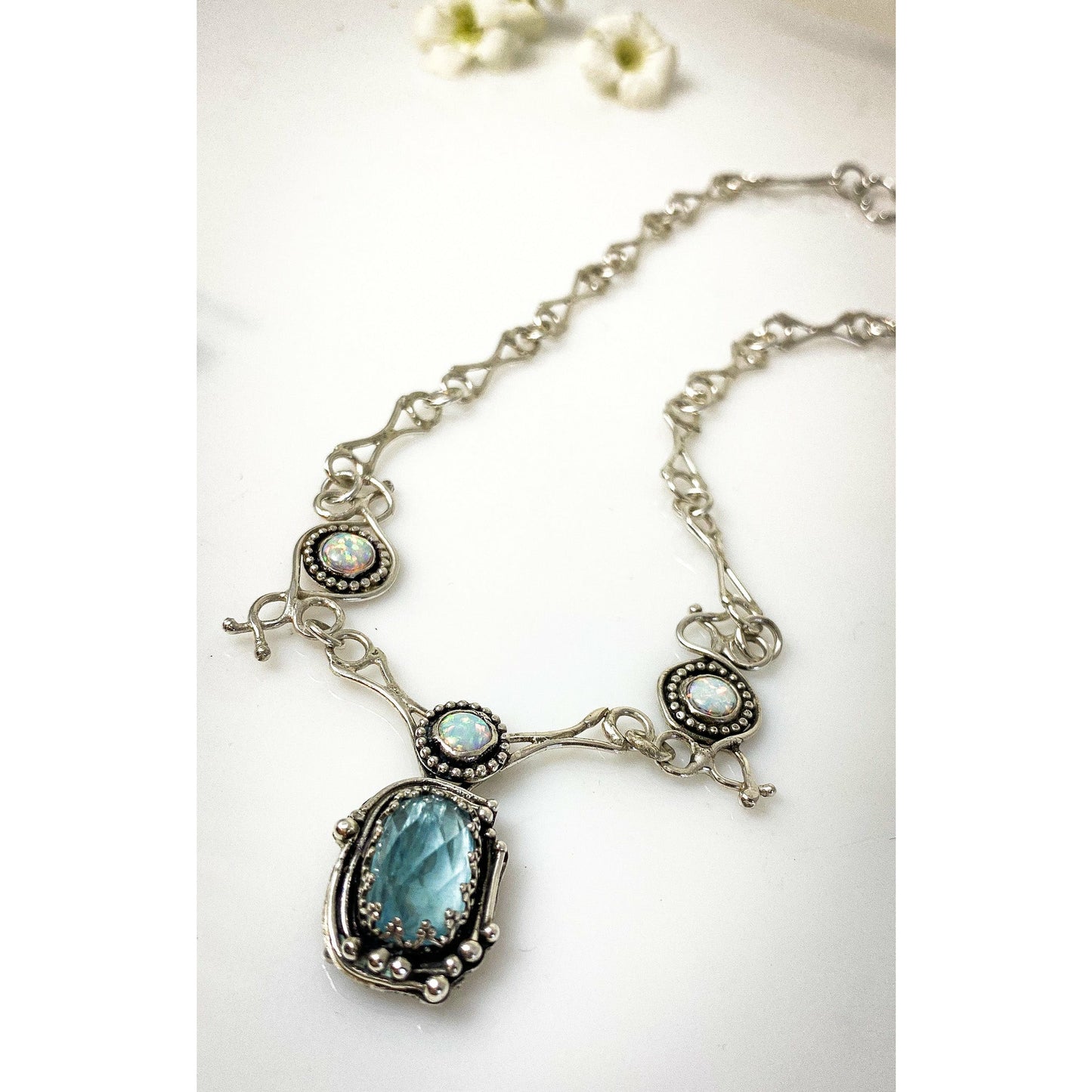Blue Tourmaline and Opal Necklace