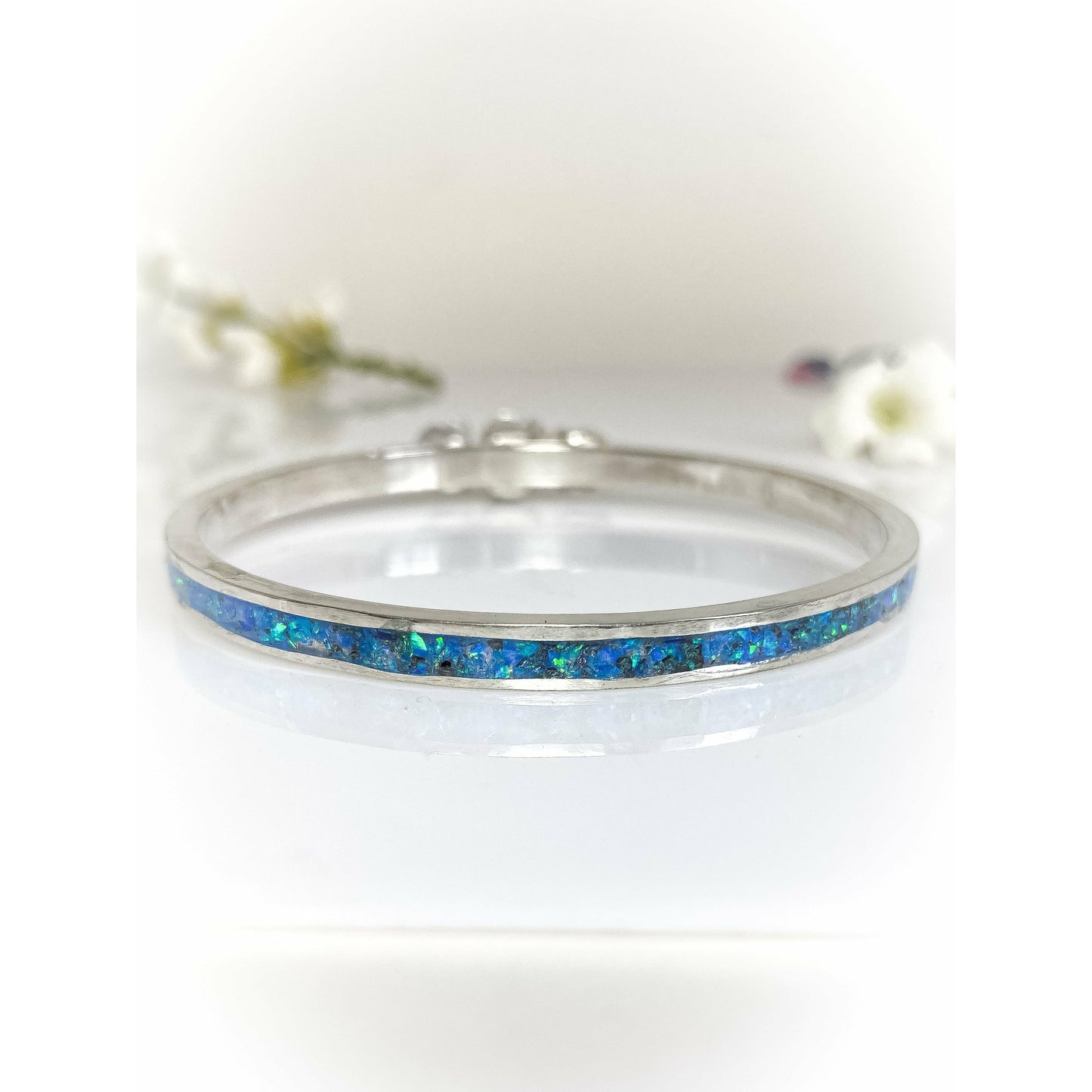 Australian Blue Opal Inlay Bracelet with Three Sterling Silver Roses