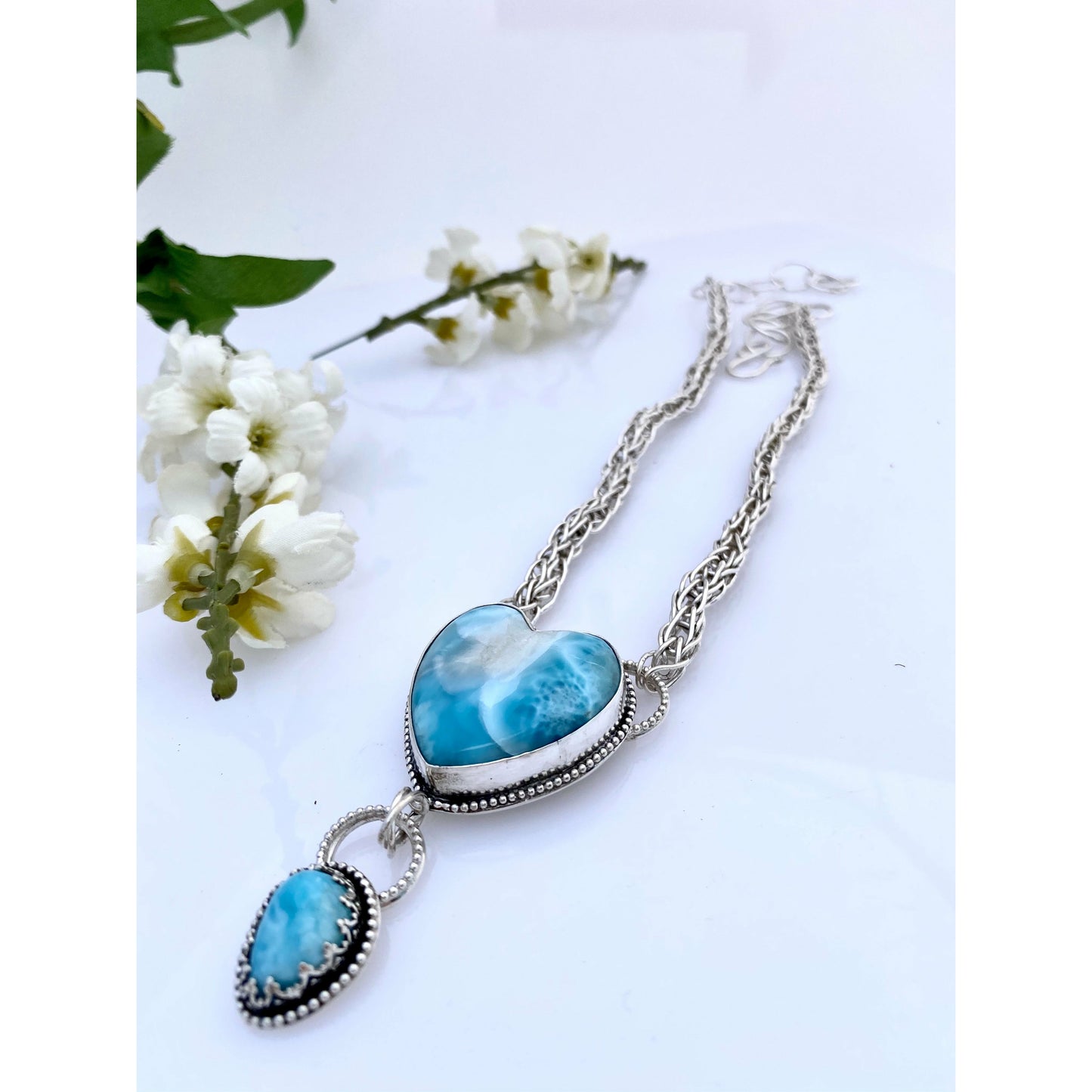 Larimar Heart Shaped Sterling Silver Statement Necklace
