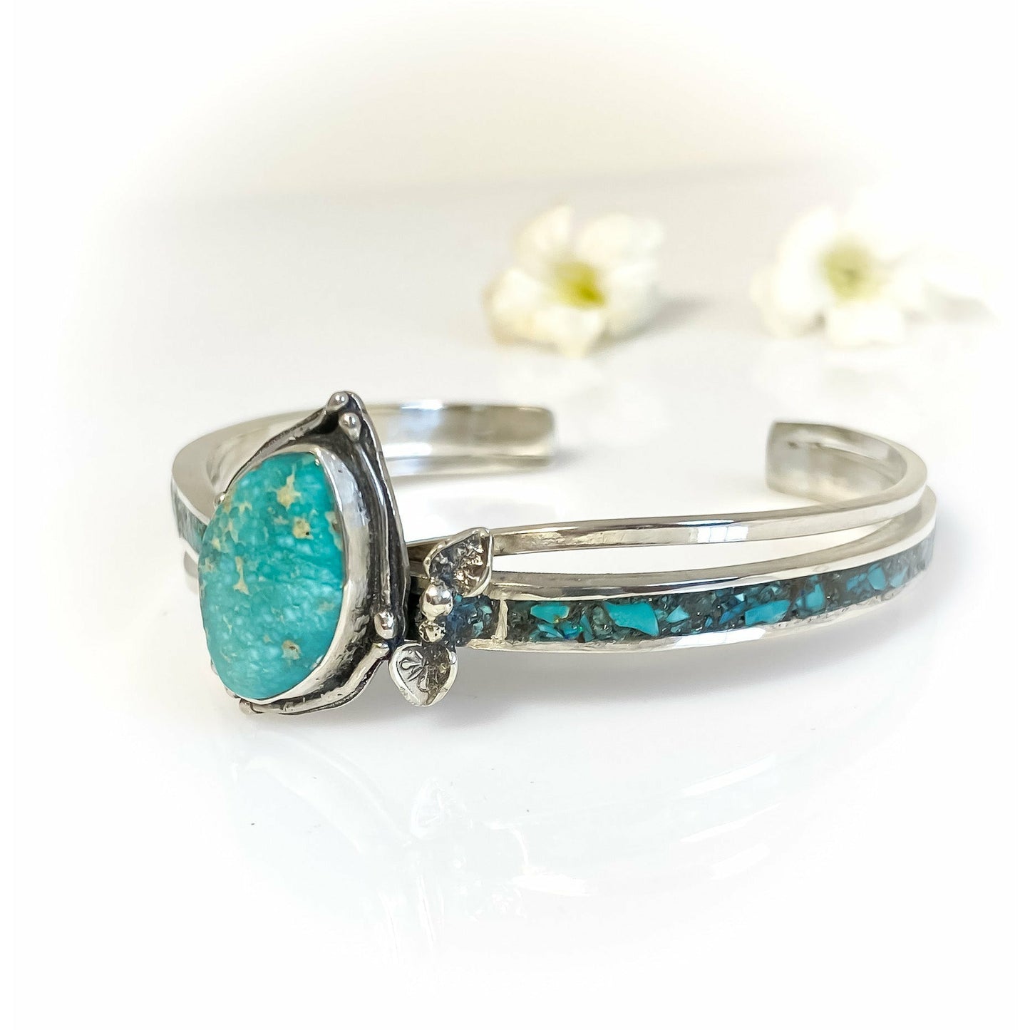 Turquoise Double Bangle Sterling Silver Inlay Cuff Bracelet