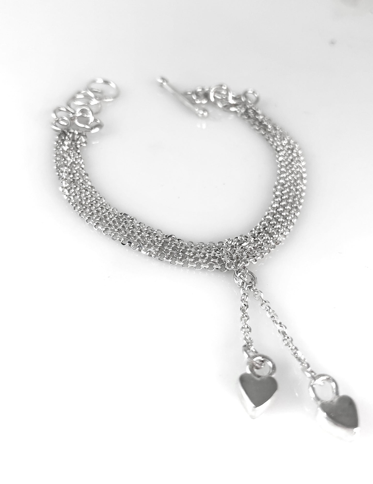 Sterling Silver Chain Bracelet with Heart Charms