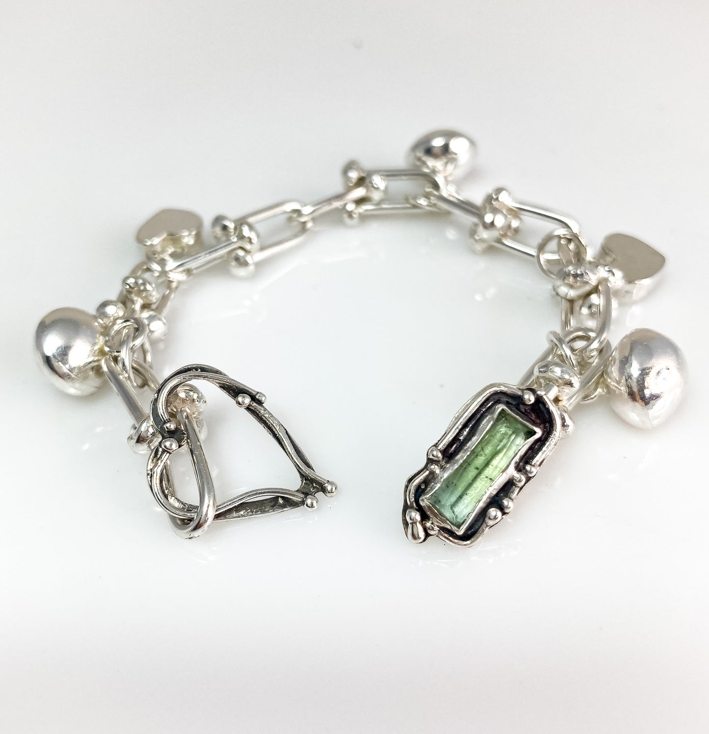 Green Tourmaline Chunky Chain Heart Bracelet