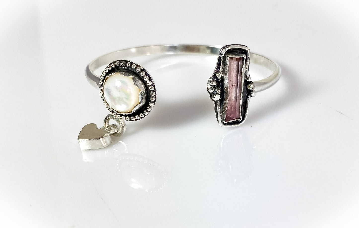 Pink Tourmaline and Mother of Pearl Cuff Bracelet