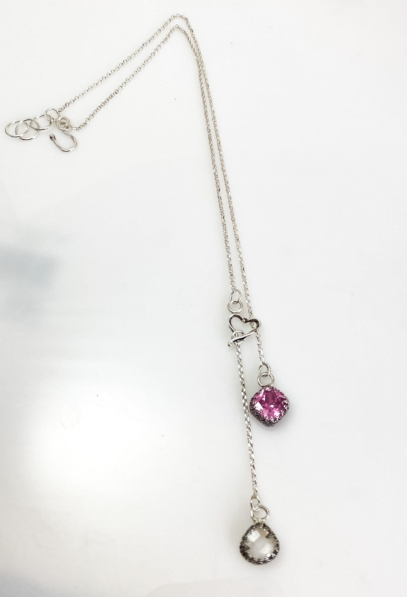 Pink Topaz and Clear Crystal Quartz Necklace