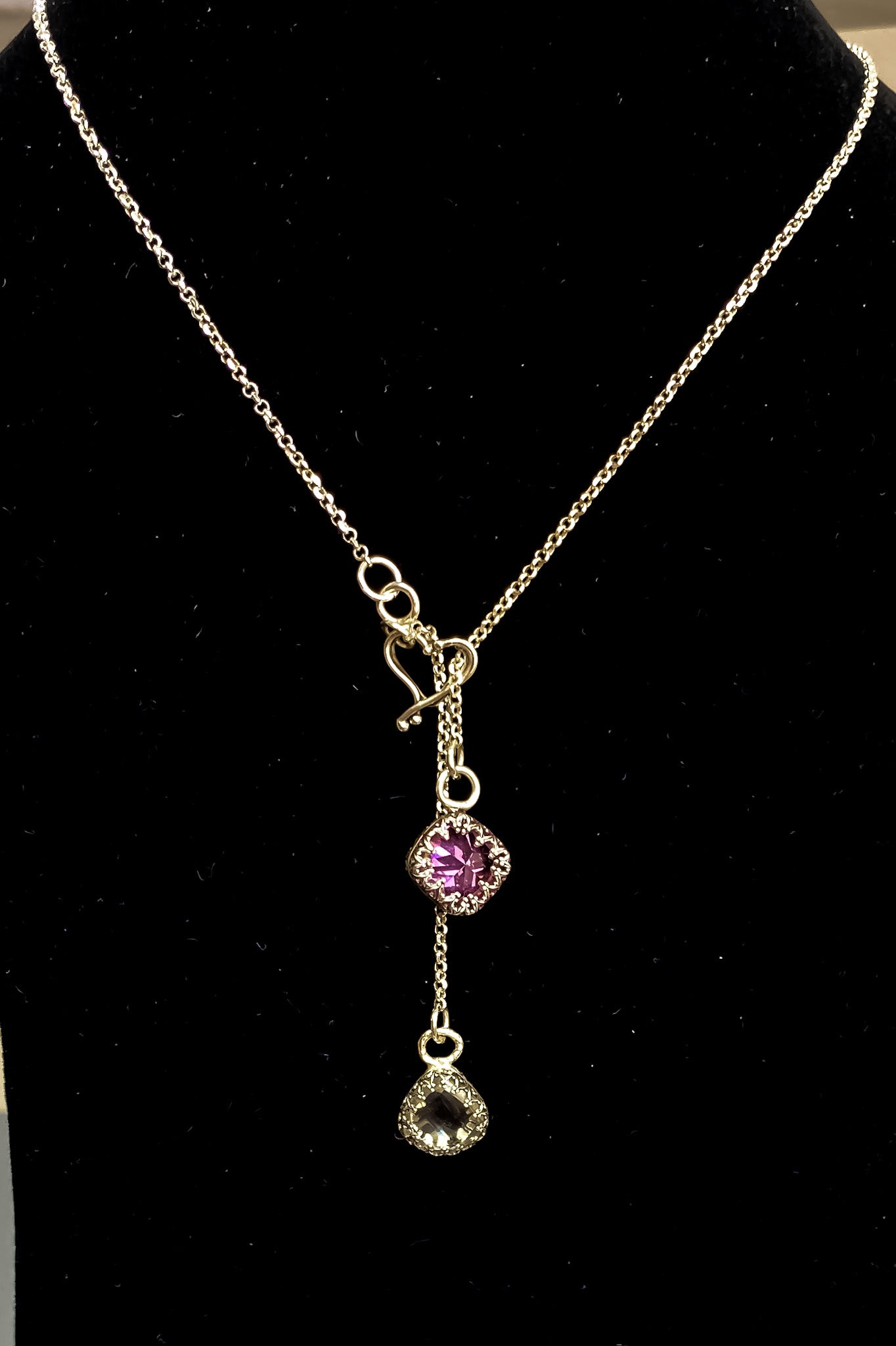 Pink Topaz and Clear Crystal Quartz Necklace