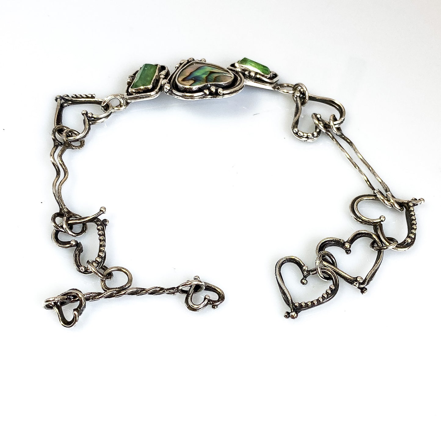 Green Tourmaline and Abalone Shell Heart Bracelet